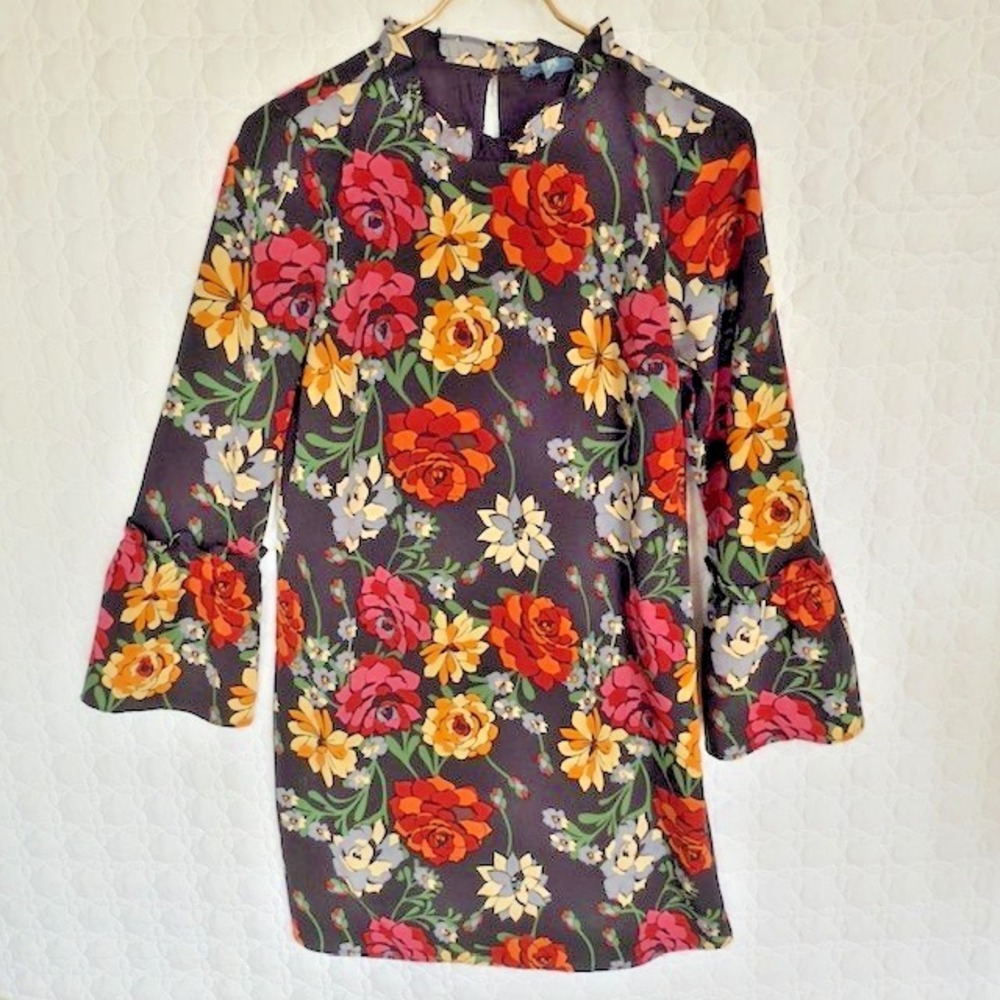 Fleur Bleue French Boutique Floral Dress Women's Sz 2 Bell Sleeves Boho‎ Luxe